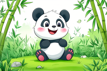 Happy Panda in Bamboo Forest