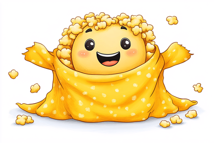 Happy Popcorn Character In Blanket