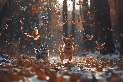 Happy Pups in a Dreamy Forest