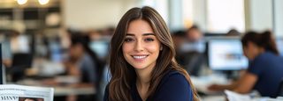 Happy Young Woman In Modern Office