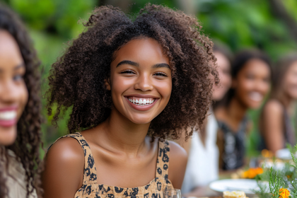 Happy Young Woman With Friends