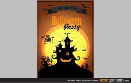 Haunted House Halloween Poster Free Vector