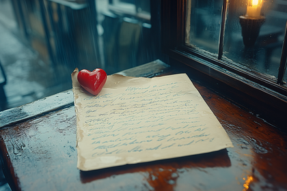Heart On Love Letter On Rainy Day