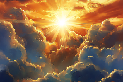 Heavenly Sun Rays Through Clouds