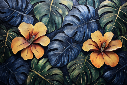 Hibiscus And Monstera Tropical Art