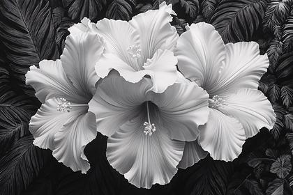 Hibiscus Blooms Black And White