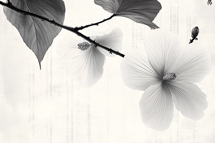Hibiscus Flower Branch Black and White