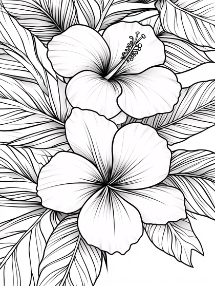 Hibiscus Flowers and Leaves