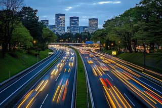 Highway Lights At Dusk