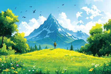 Hiker Admiring Mountain View