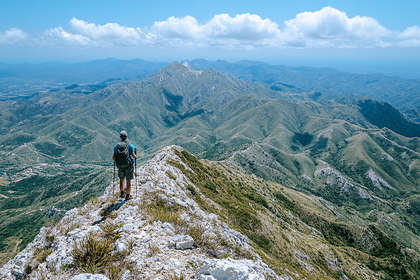 Hiker Admiring Mountain Vista