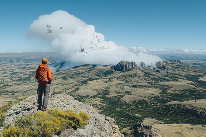 Hiker Contemplating Cloud Drawings