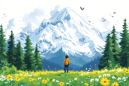 Hiker Gazing at Majestic Mountain