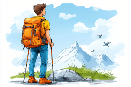 Hiker Looking At Mountain View