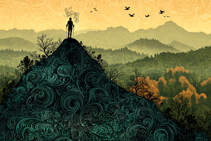 Hiker on Ornate Hilltop