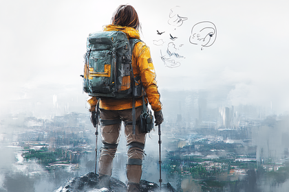 Hiker Overlooking City