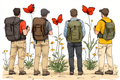 Hikers Admiring Butterflies