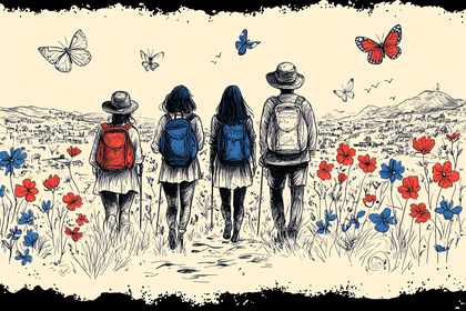 Hikers In Nature Sketch