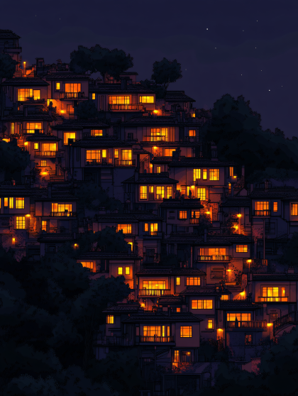 Hillside Village at Night