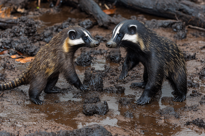 Hog Badgers Facing Each Other