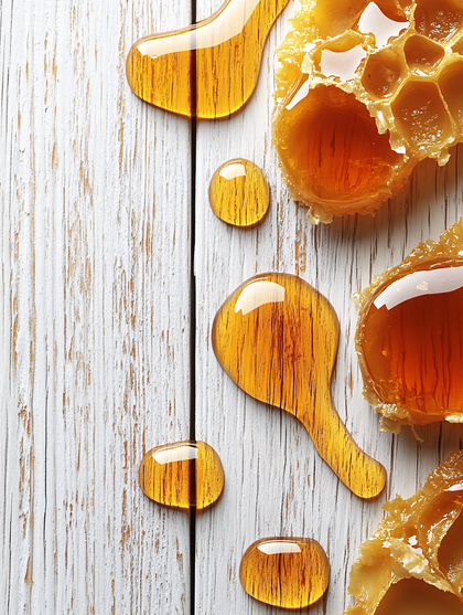 Honey and Honeycomb on Wooden Surface