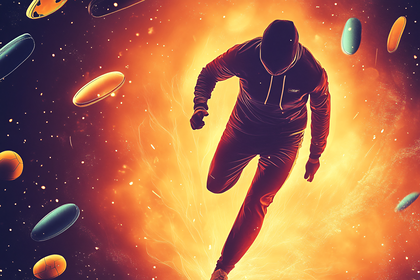 Hooded Figure Running Through Fiery Space