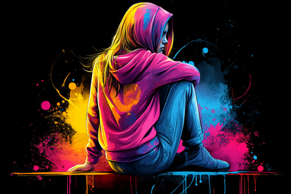 Hooded Girl In Neon Splatter