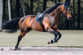 Horse Leaping in Equestrian Arena