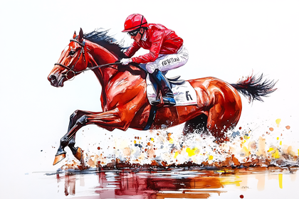 Horse Race in Watercolor