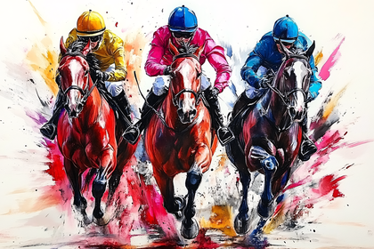 Horse Racing Watercolor Painting