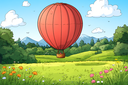 Free Download Red Hot Air Balloon Flying Over Green Field Landscape ...
