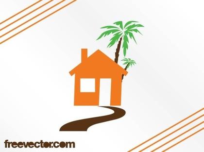 House and Palm Tree Free Vector