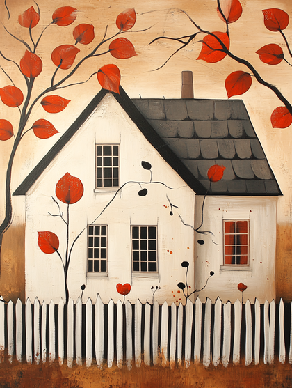 House with Red Leaves