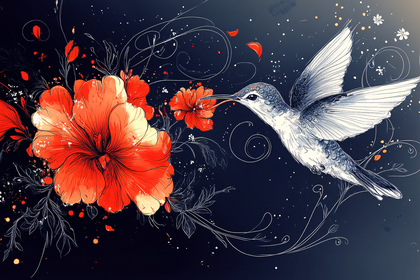 Hummingbird And Hibiscus