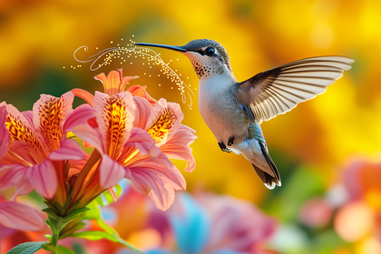 Hummingbird and Lily Flower