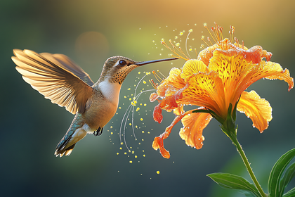 Hummingbird Feeding On Lily