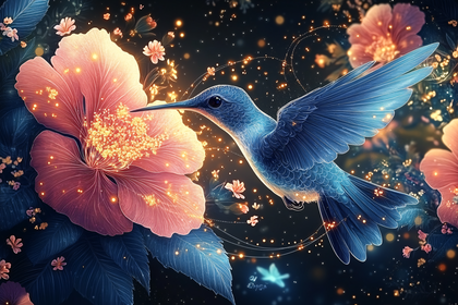 Hummingbird with Pink Flower