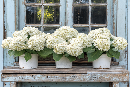 Hydrangeas in Pots by the Window