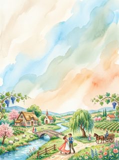Village Life Watercolor