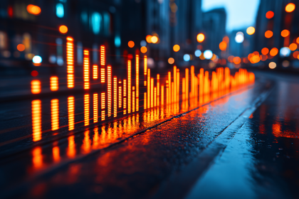 Illuminated Audio Bars On Wet City Street