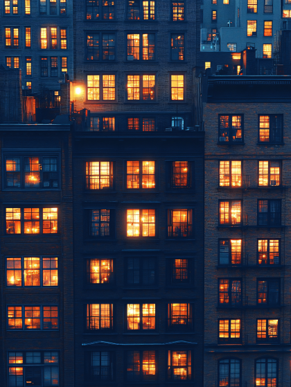 Illuminated City Windows Night