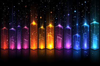 Illuminated Cityscape in Cosmic Space