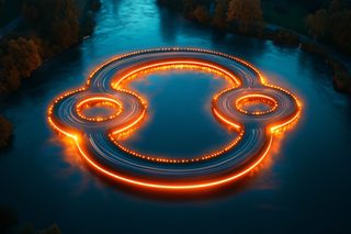 Illuminated Cloverleaf Bridge at Night