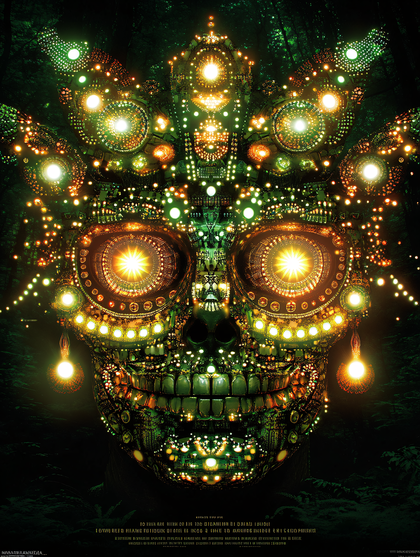 Illuminated Cyberpunk Skull in Forest