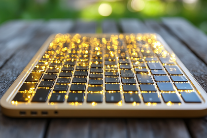 Illuminated Keyboard on Wooden Surface