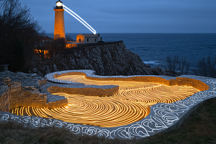 Illuminated Lighthouse and Spiral Art