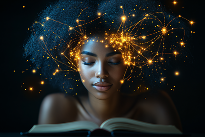 Illuminated Mind: Woman Reading with Neural Network Visual