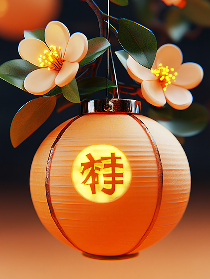 Illuminated Paper Lantern With Sakura Blossoms