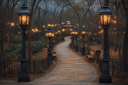 Illuminated Path At Dusk