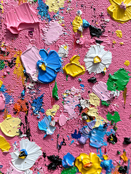 Impasto Flowers On Pink Background